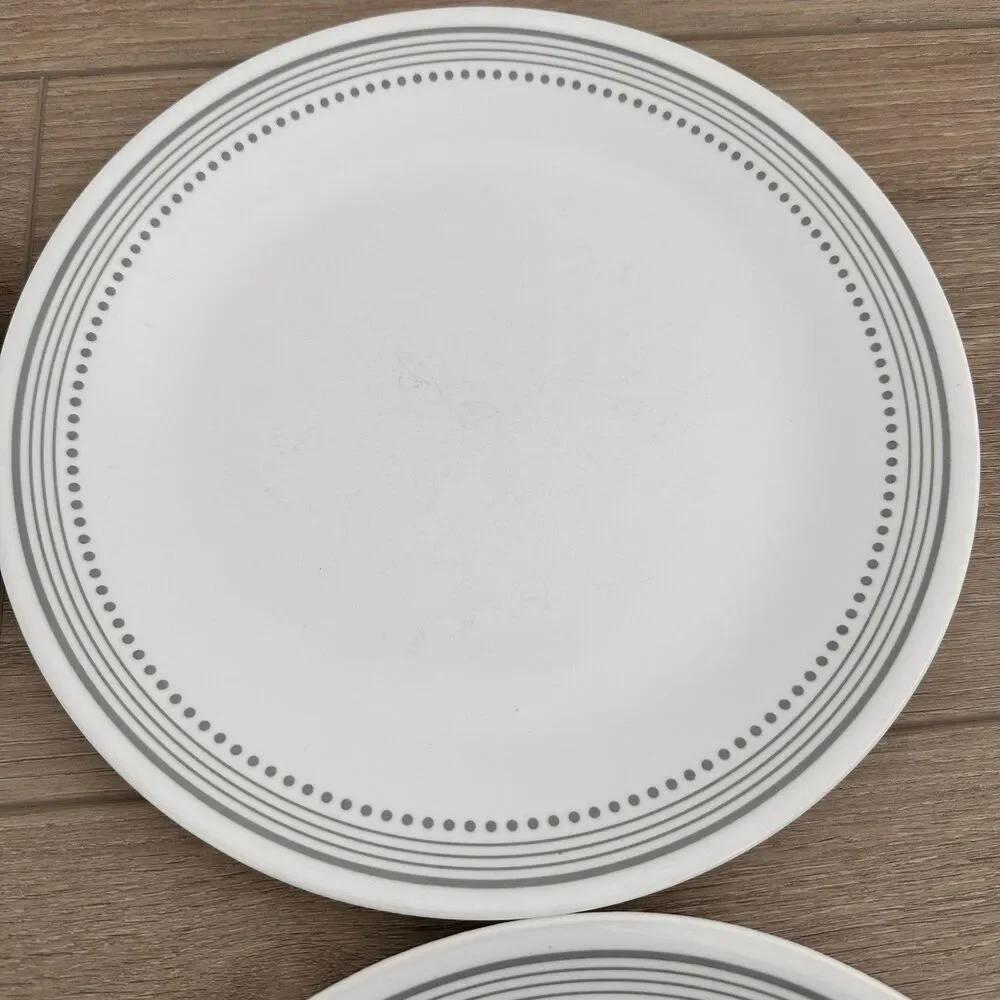 Lot Of 4 Corelle Corning MYSTIC GRAY Livingware Dinner Plates Vitrelle Dots